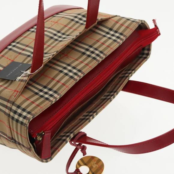 BURBERRY Nova Check Hand Bag Canvas  Leather Beige Red Auth 102476 - Picture 6 of 16